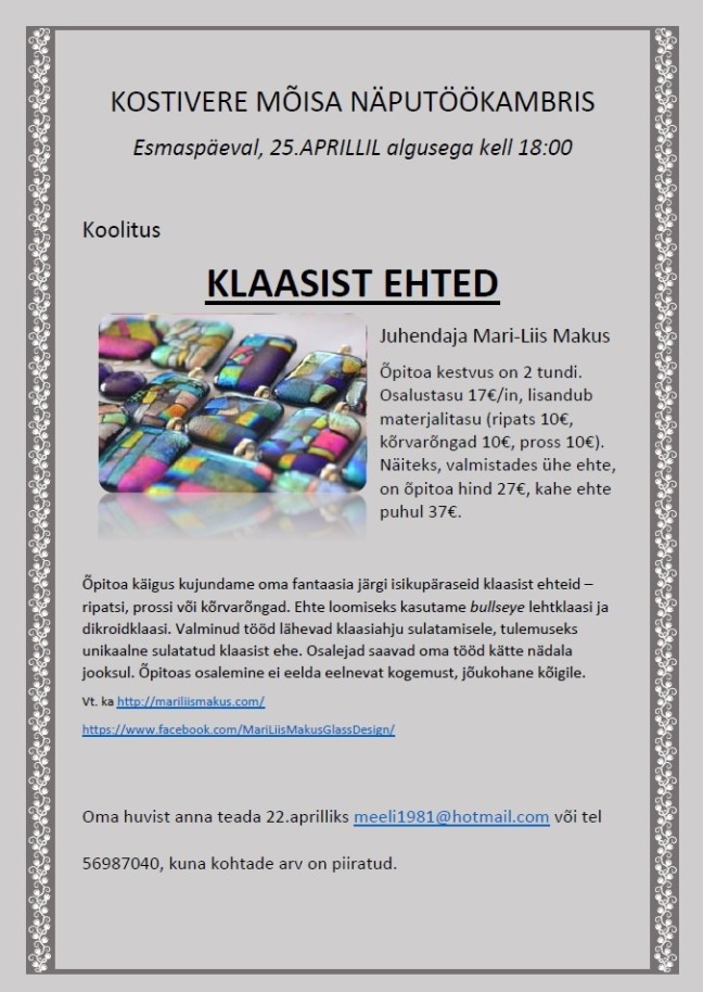 Klaasist ehete töötuba